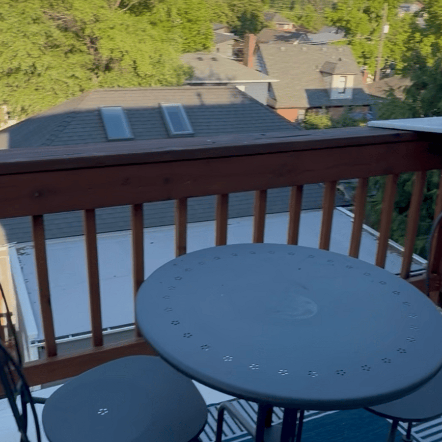 Balcony breakfast table adjoining the upstairs work area