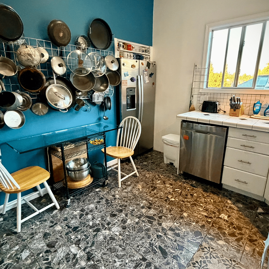 Kitchen and dining area with full-size appliances