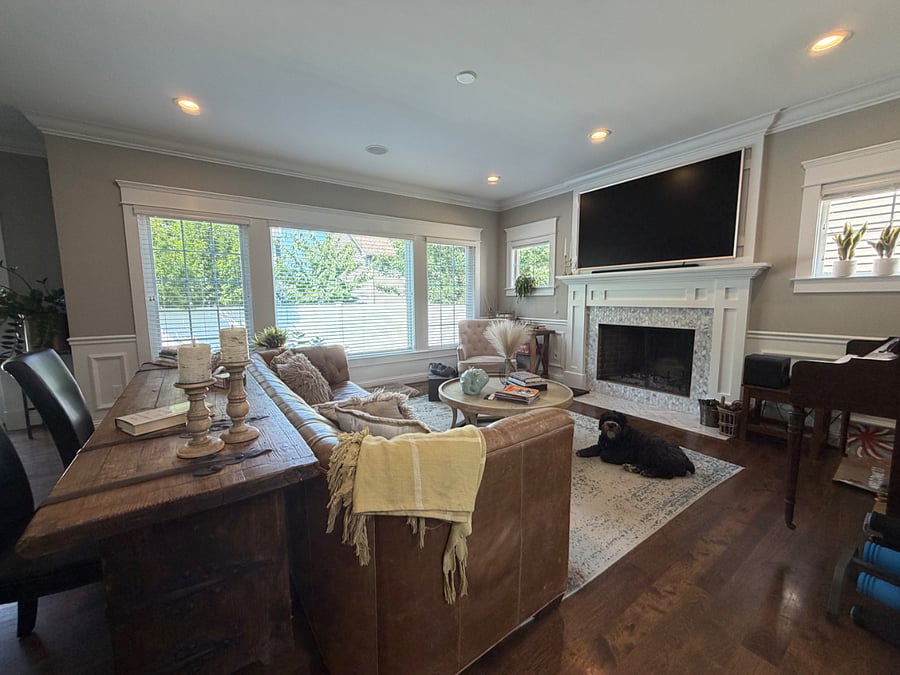 Shared Living Area with wood burning fireplace.