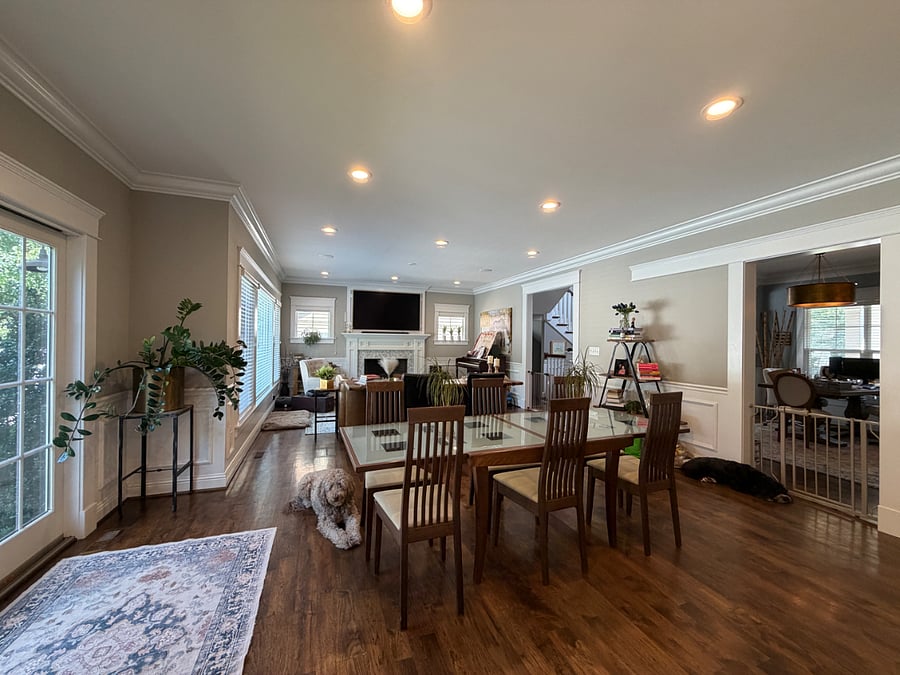 Shared Dining Area open to Kitchen and Living Room.