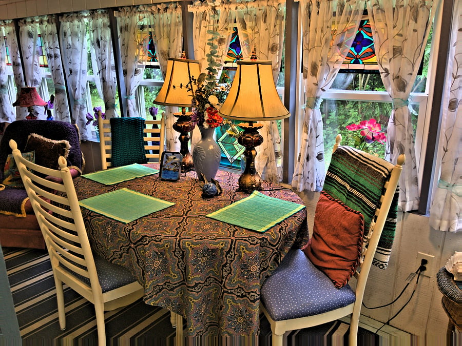Dining table in enclosed 3 Season Sun Porch