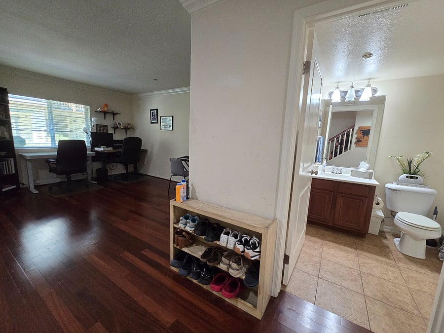 home office loft with full bathroom