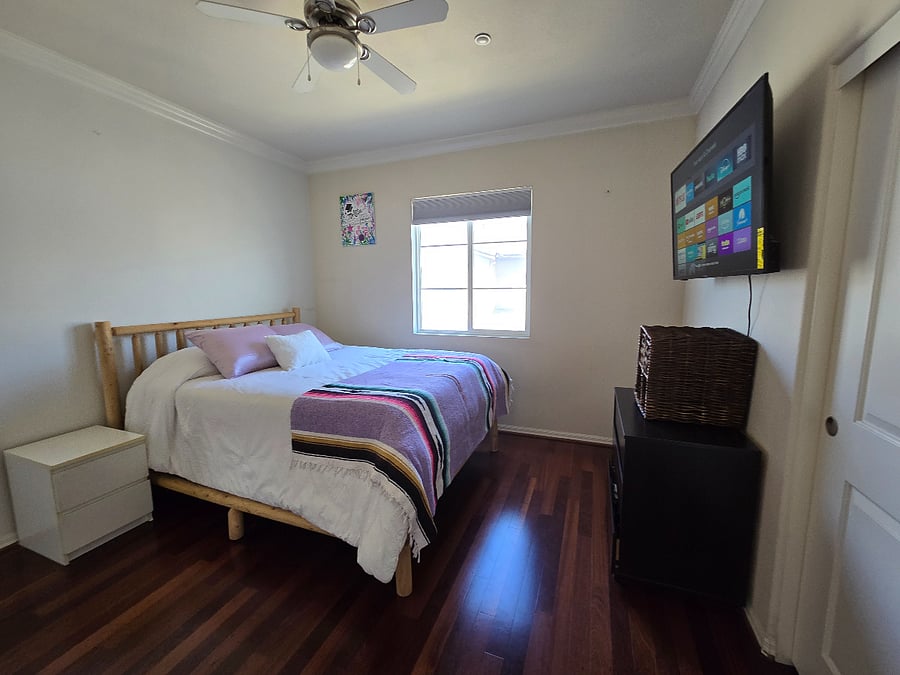 Master bedroom with TV and 2 closets