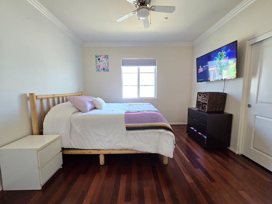 Master bedroom with TV and 2 closets
