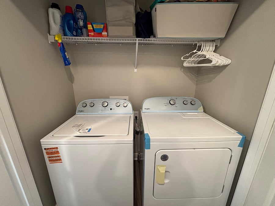 New, clean washer and dryer located directly off of private bedroom and bathroom suite. 