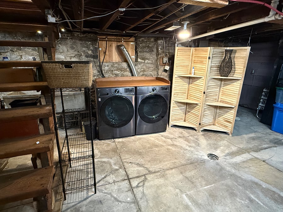 Basement - Washer and Dryer with rack for tenant storage