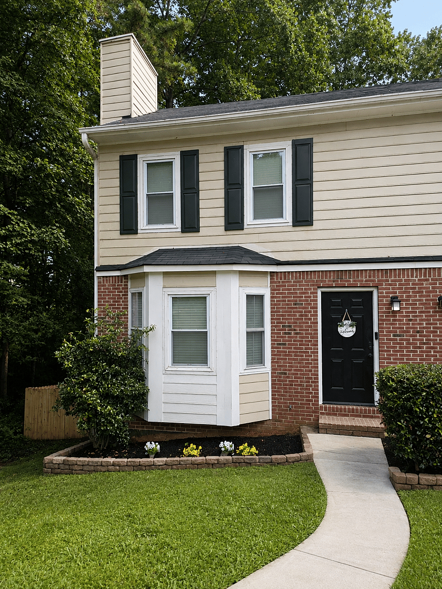 Front view: Pull up & settle inenjoy the privacy and comfort of a furnished home instead of an extended-stay hotel.