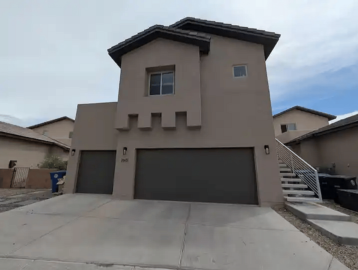 The one car on the left is yours! Stairs on the right go up to the unit.