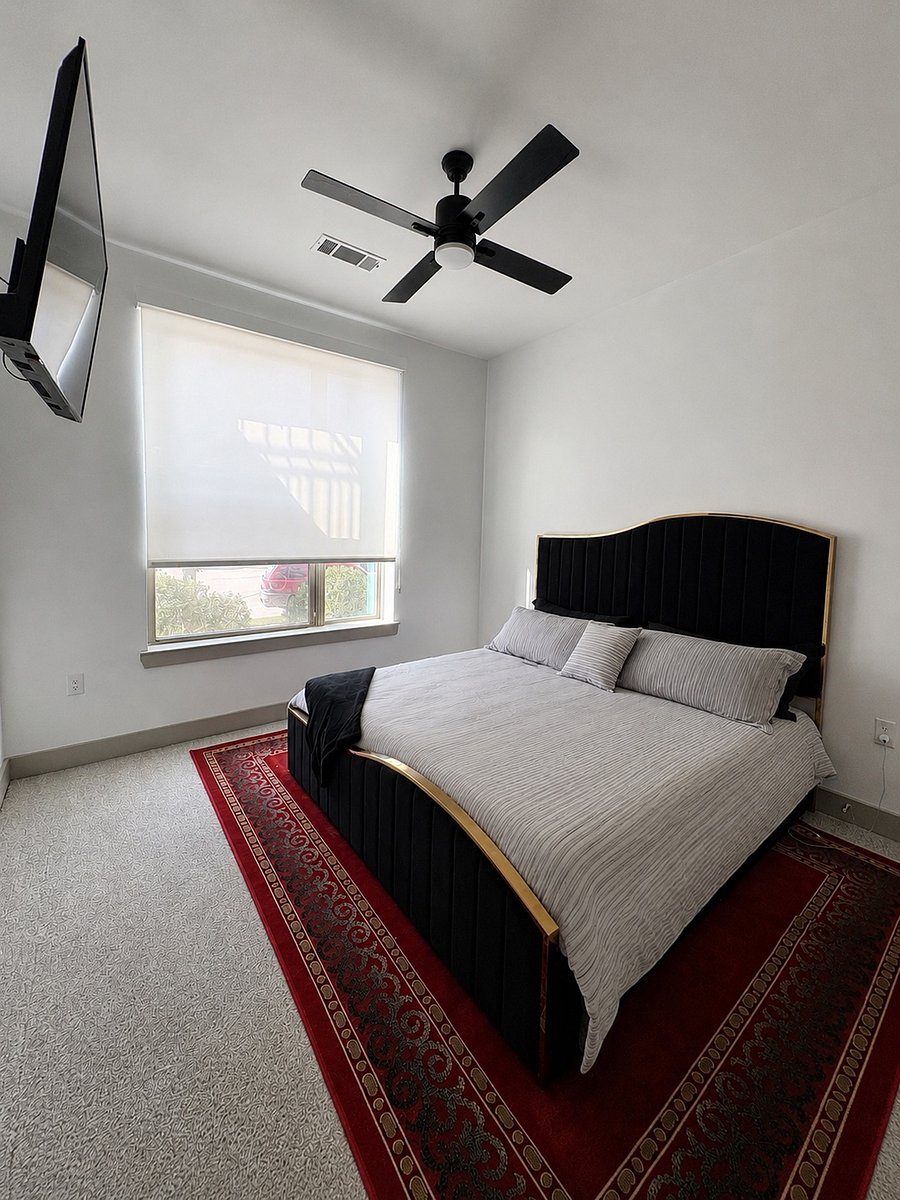 A comfortable king size bed.
