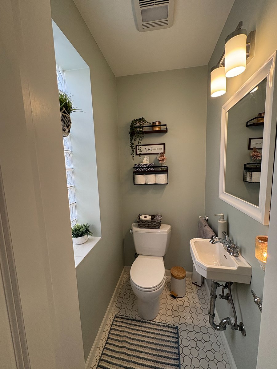 A tucked-away powder room for guests on the main level.
