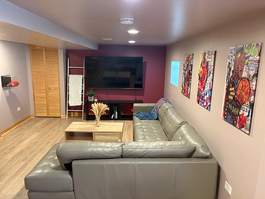Room to stretch out, with a wall-mounted TV for movie nights.
