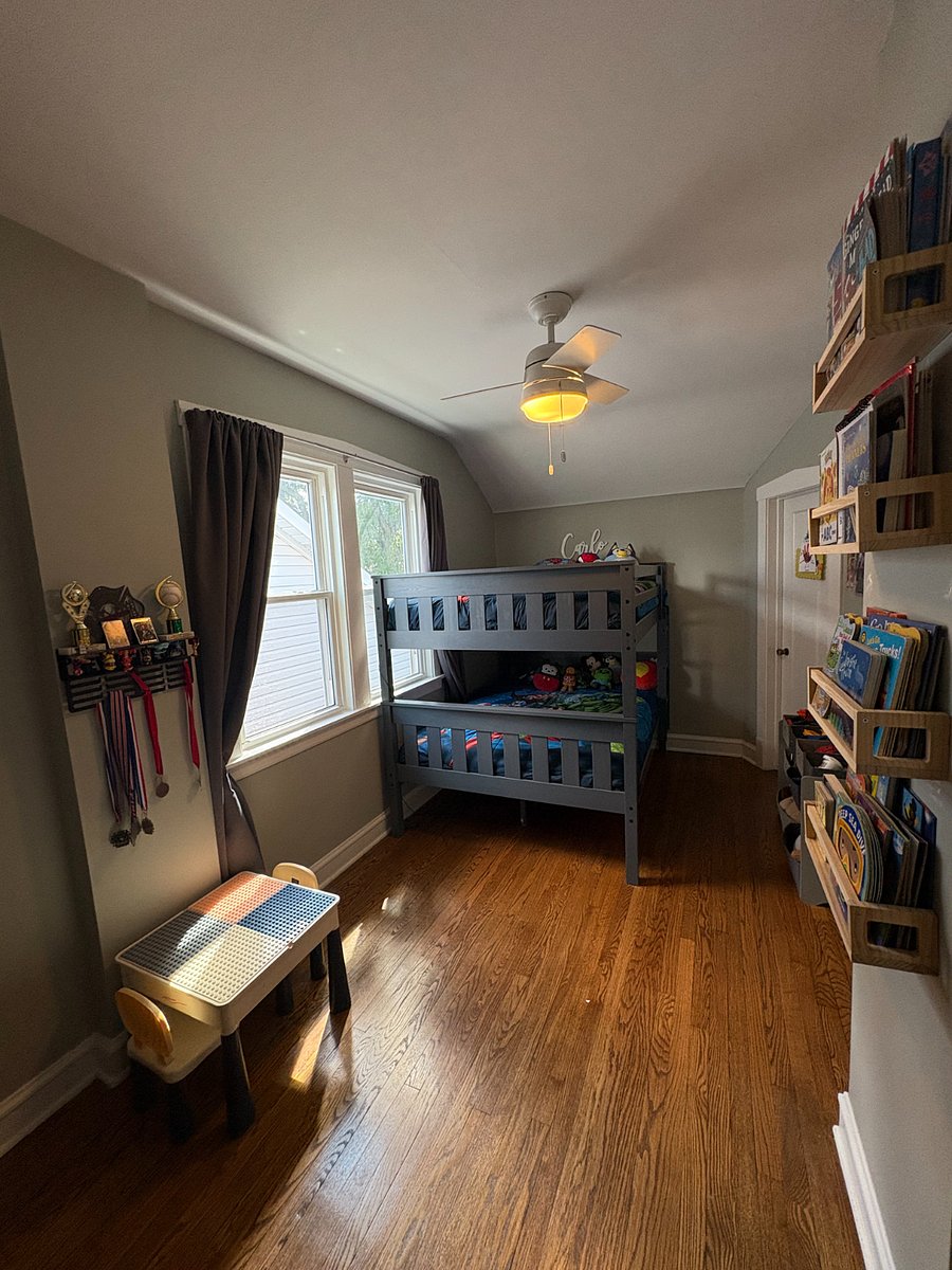 Currently pictured as a kids room with bunk beds, this will be made into an adult bedroom with a full size bed.