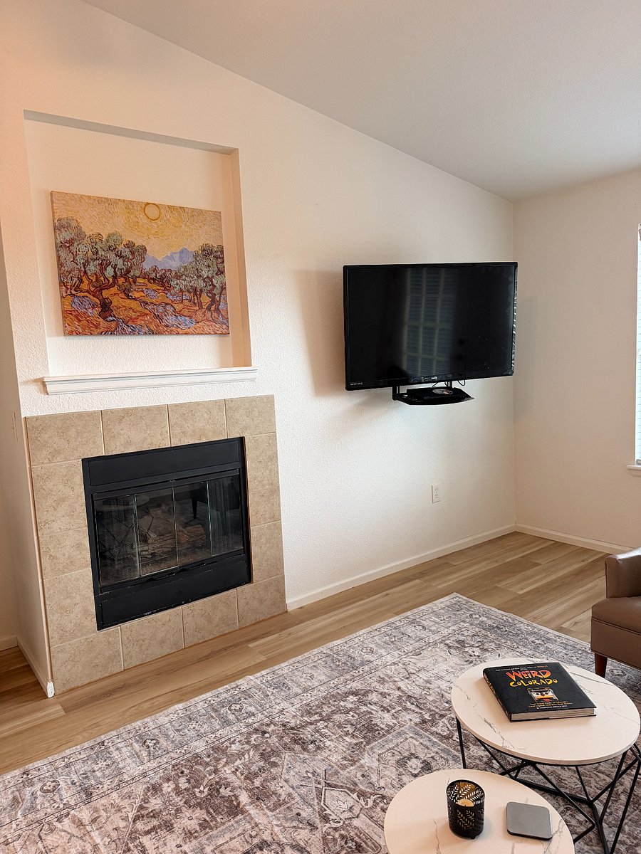 A gas fireplace