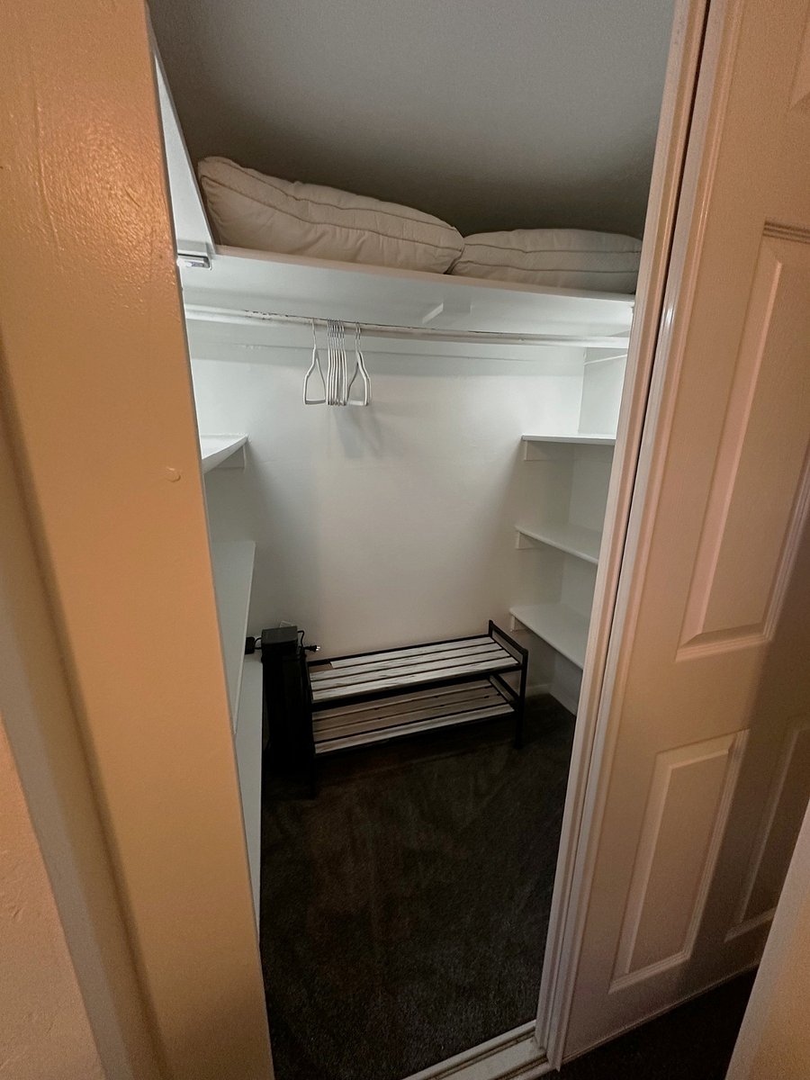 Large closet in bedroom 3. All closets have a fan, space heater, extra blankets and sheets.