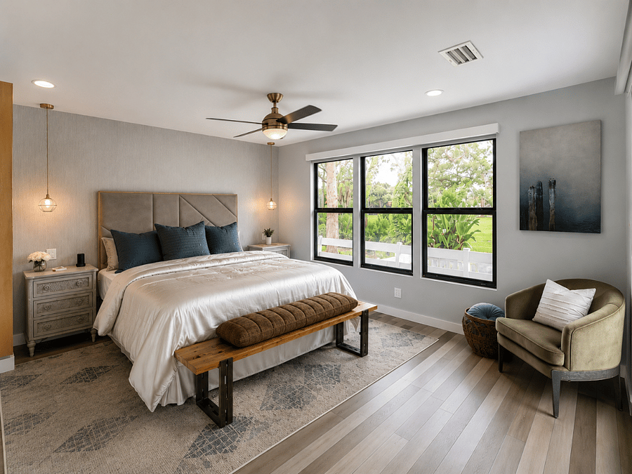 Large master bedroom is perfect for relaxing, reading or taking in the beautiful nature right outside your window. 