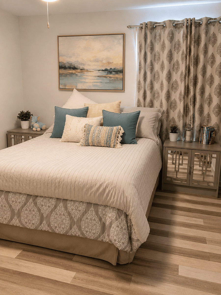 Large guest room with a comfortable queen bed makes guests feel right at home. 