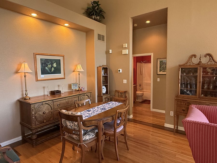 Dining room leading to back hallway