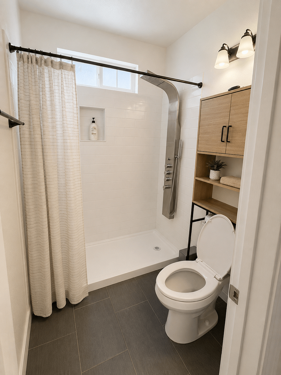 Primary shower and toilet.