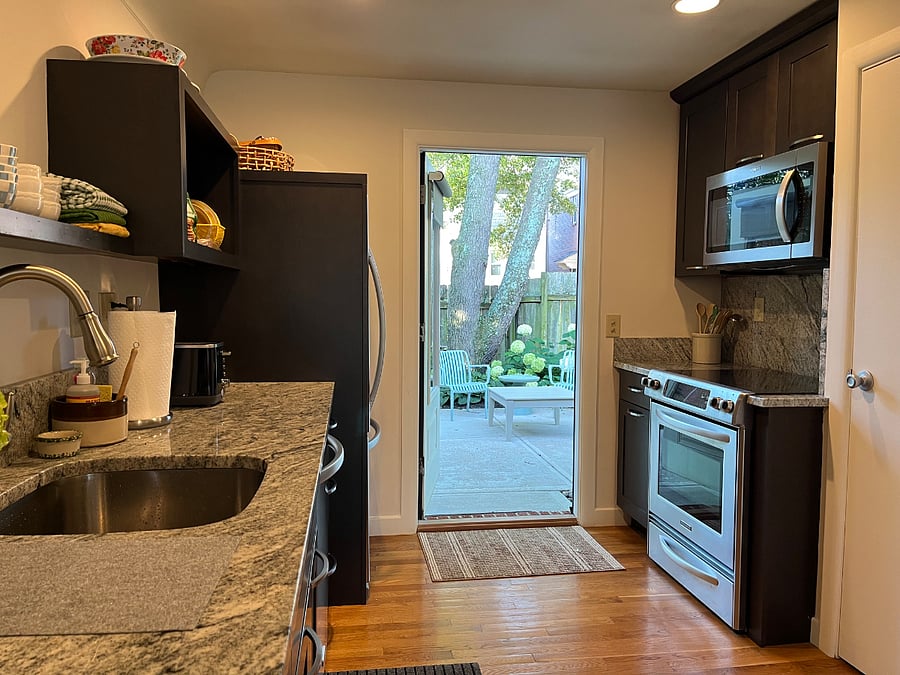 Kitchen and view to rear yard