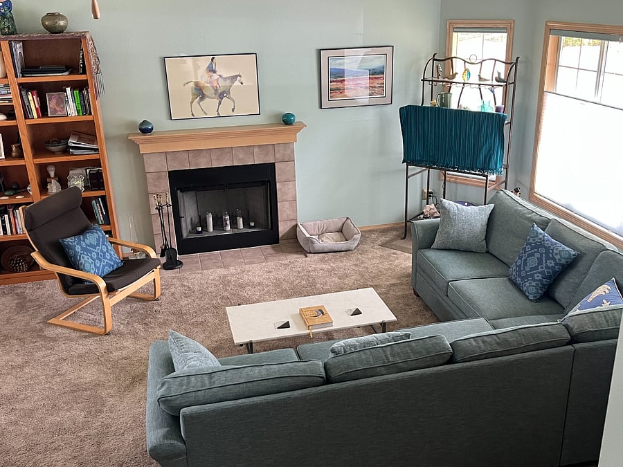 living room with fireplace and TV