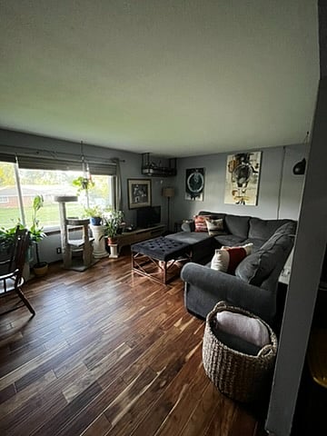 View of the shared level living room space. Homeowner has a sitting area in the basement so this tv room can be utilized by the renter without much interference. 