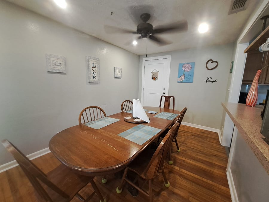 Dining room table seats 6.
