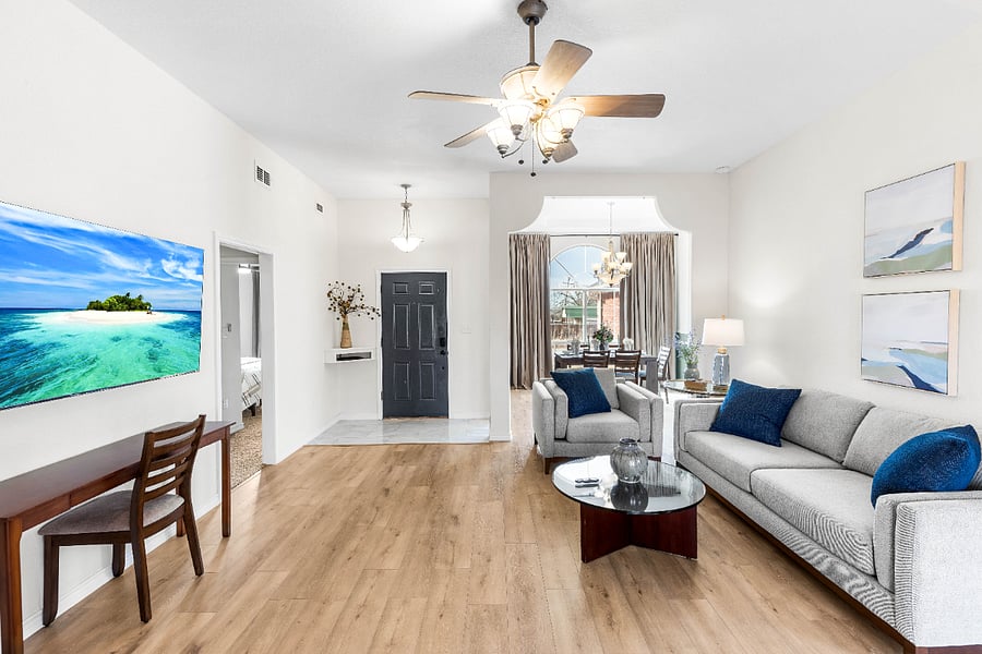 Living area with dedicated work space