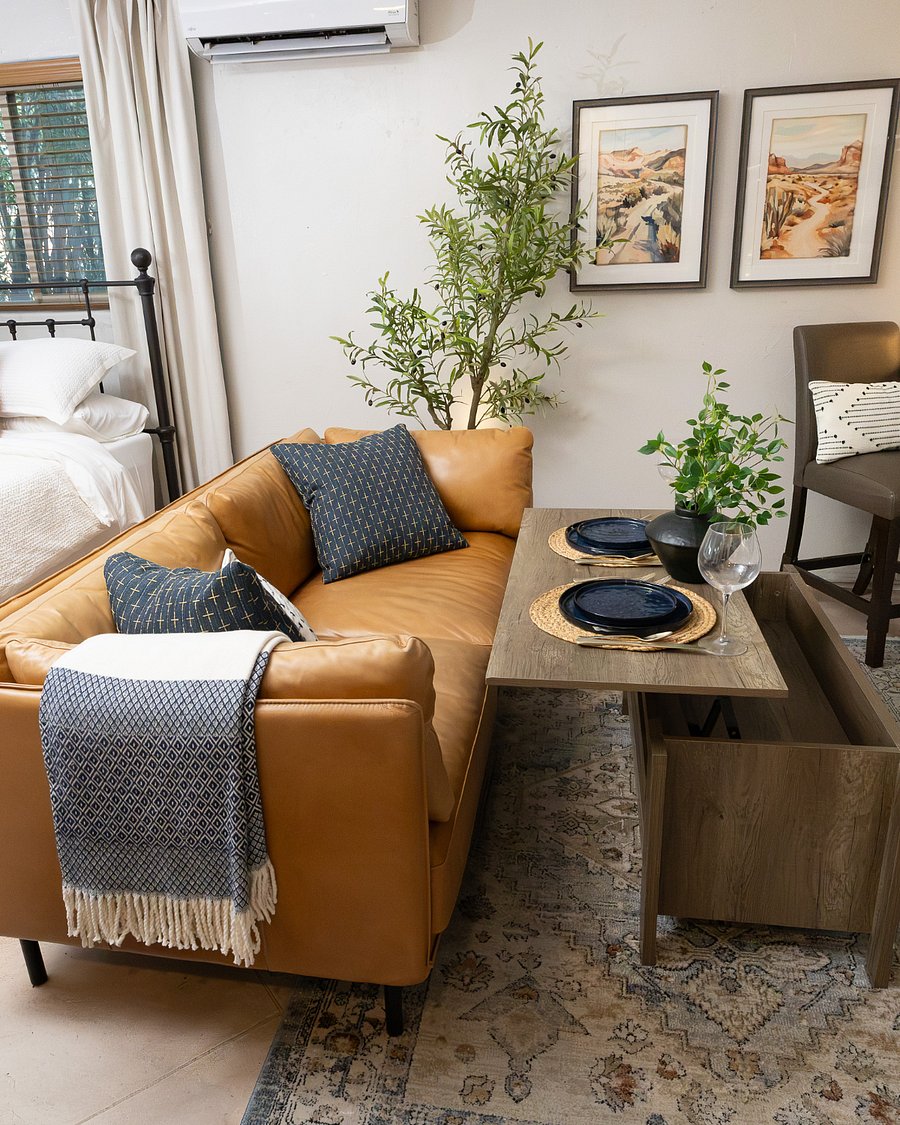 Features a dedicated workspace, plus a convenient lift-top coffee/dining table for meals or extra laptop space.