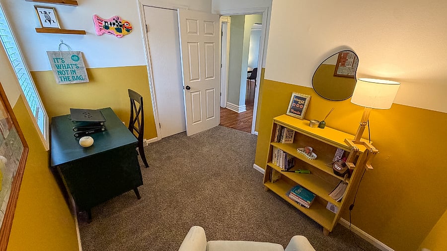Bedroom 3 / flex space with dedicated desk and bookshelf-ideal for remote work with convertible sleeping accommodations available.