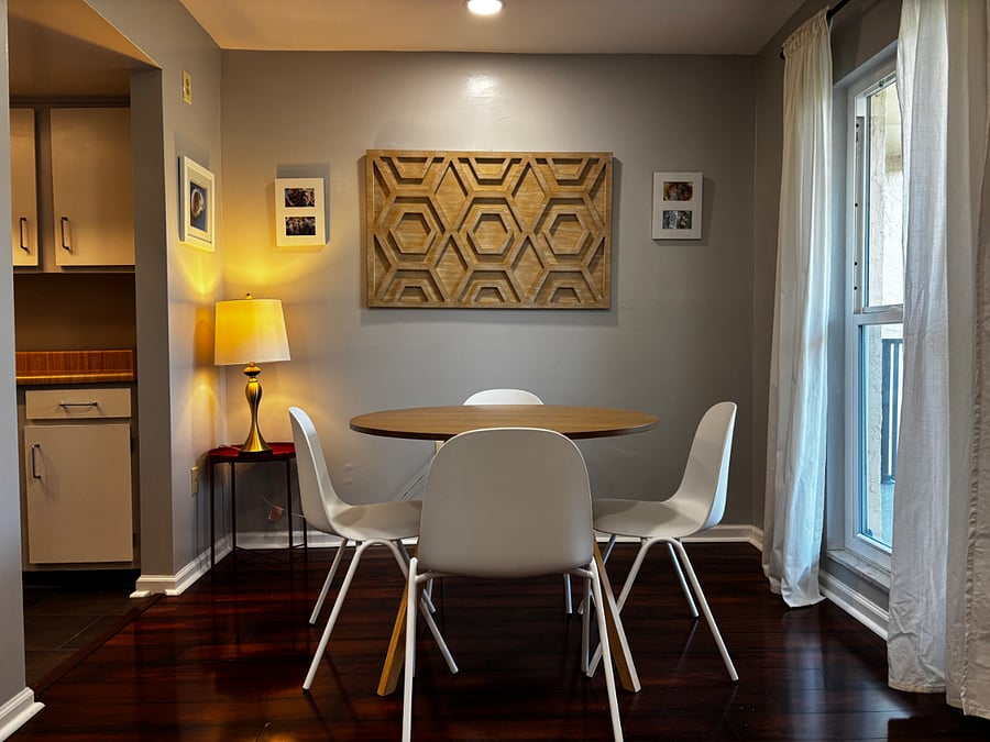 Cozy dining nook that comfortably seats four