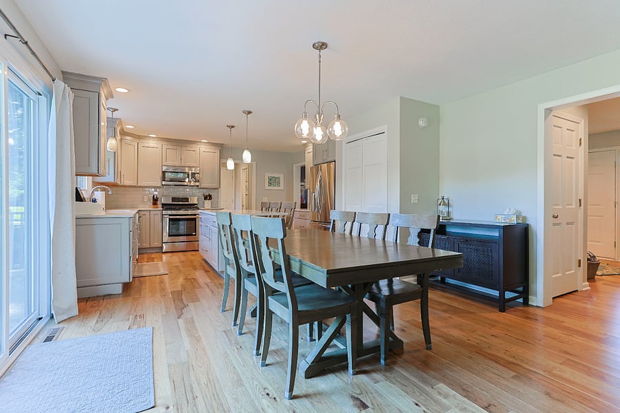 view from family room to kitchen