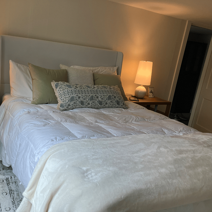 Primary BR with Queen bed and blackout drapes