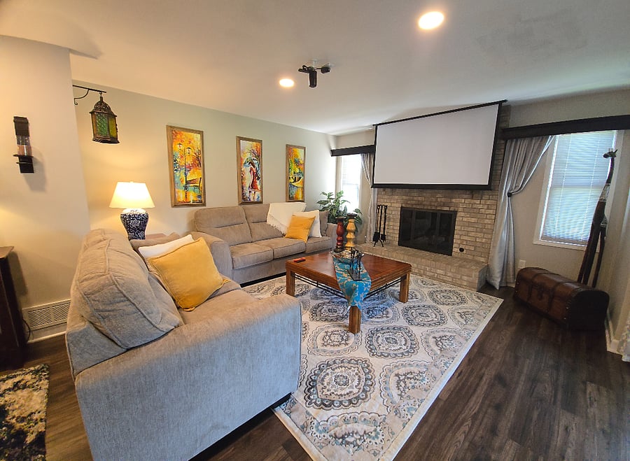 Living/family room with projector screen opened