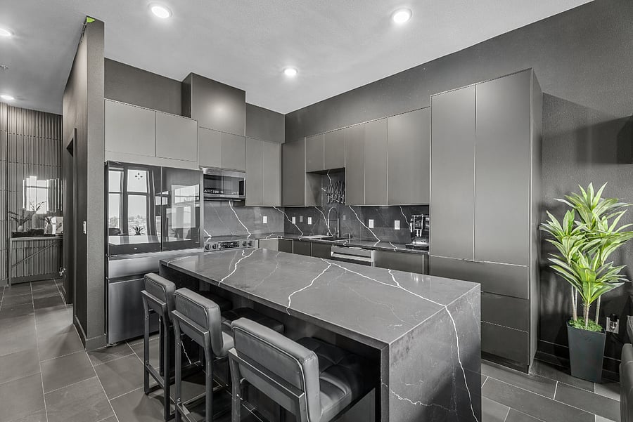kitchen with all appliances and dinnerware