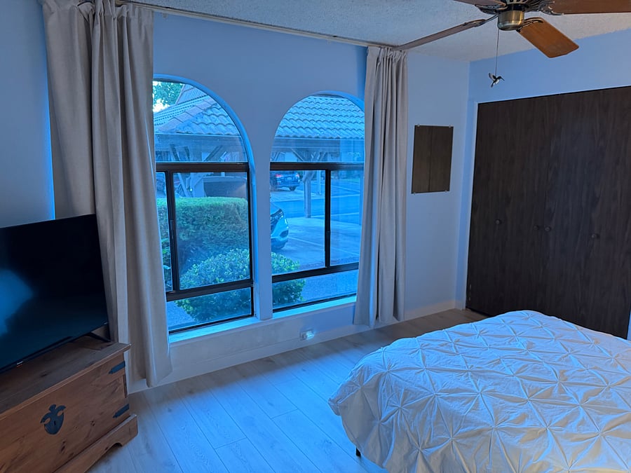 When open, the windows let in lots of light