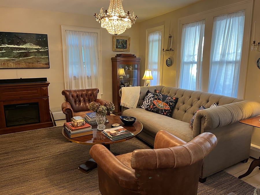 Living room with electric fireplace and smart TV