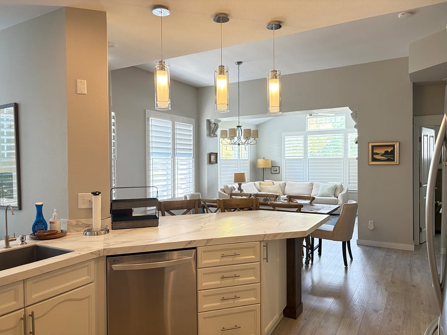 View from the kitchen to the living area on the main floor.