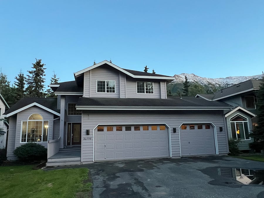 Outside: This is the front of the house. We have a heated garage and you would get one of the three spaces to park in it. Note the dusting of snow on the mountains in the background; did I mention winter is coming?