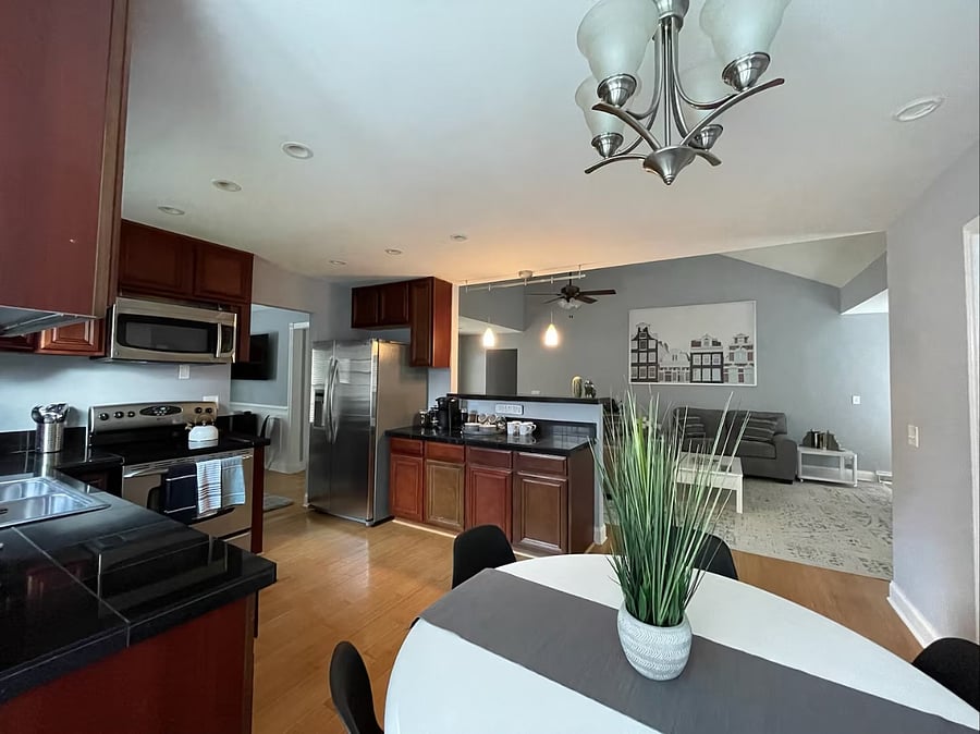 Open concept living space. Full kitchen with all new appliances.