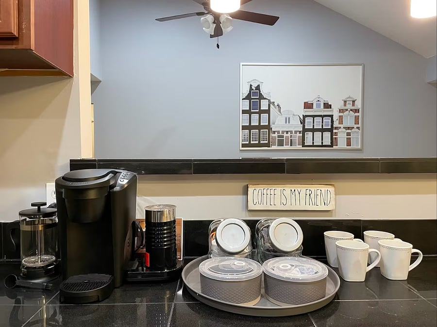 Enjoy your morning coffee and tea with all the fixings.