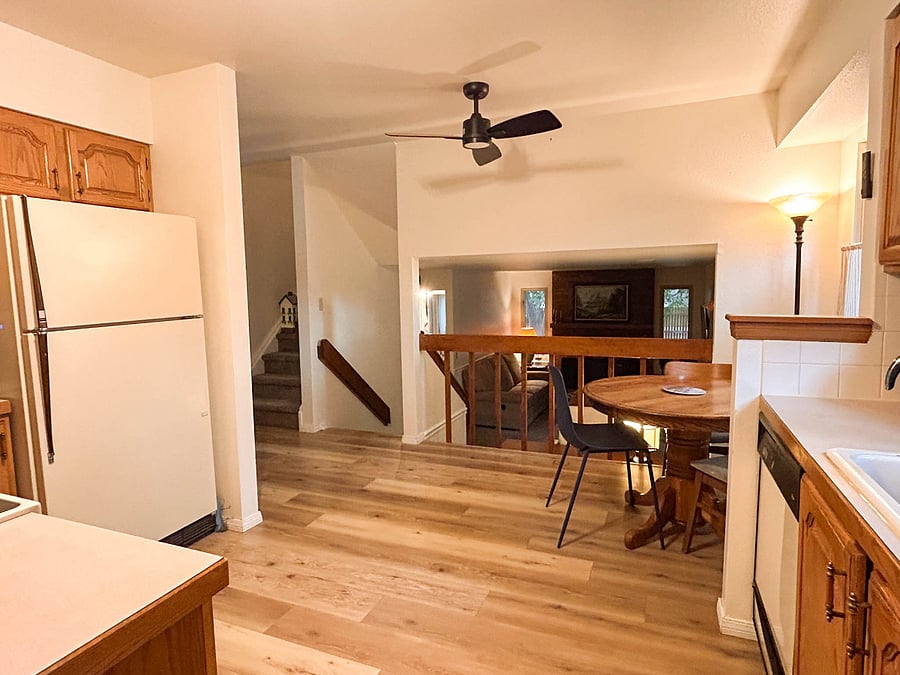 Kitchen leading to the den.