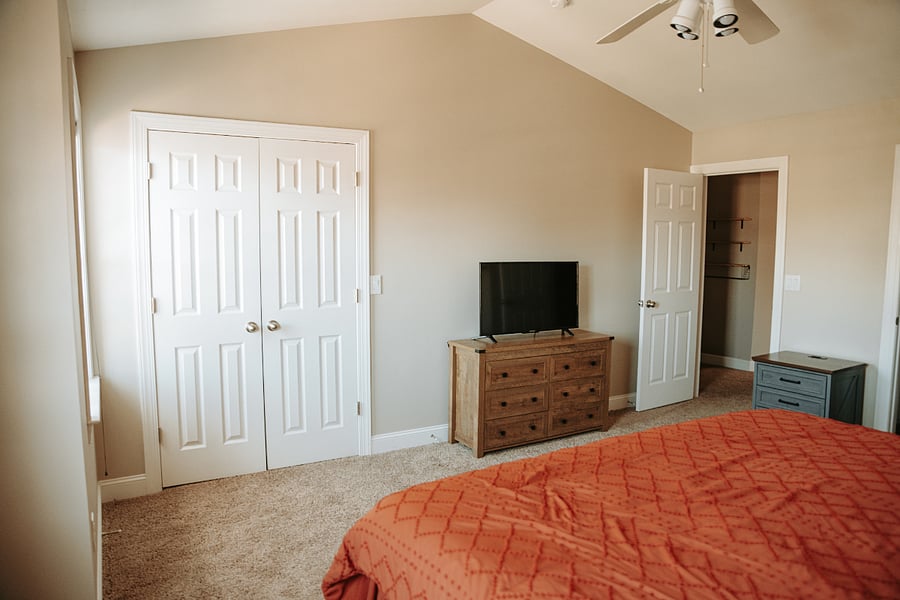 Upstairs Master Bedroom. King sized bed, two closets. Private bathroom attached.