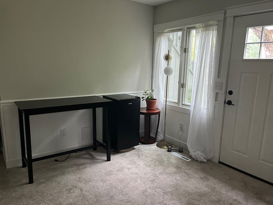 Coffee pot, mugs, toaster will be provided on this counter.