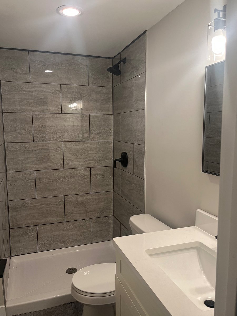Shower before curtain installation 