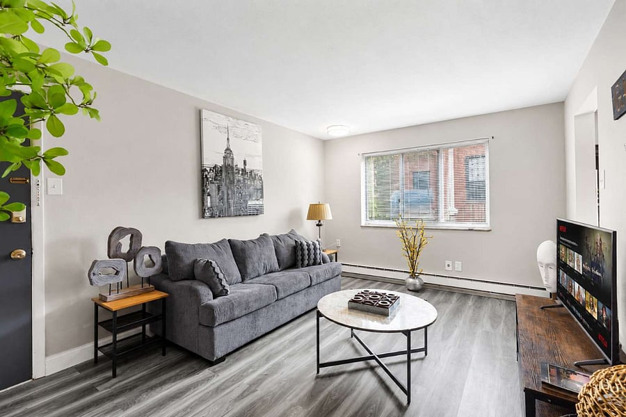 Living area smart TV and comfortable seating