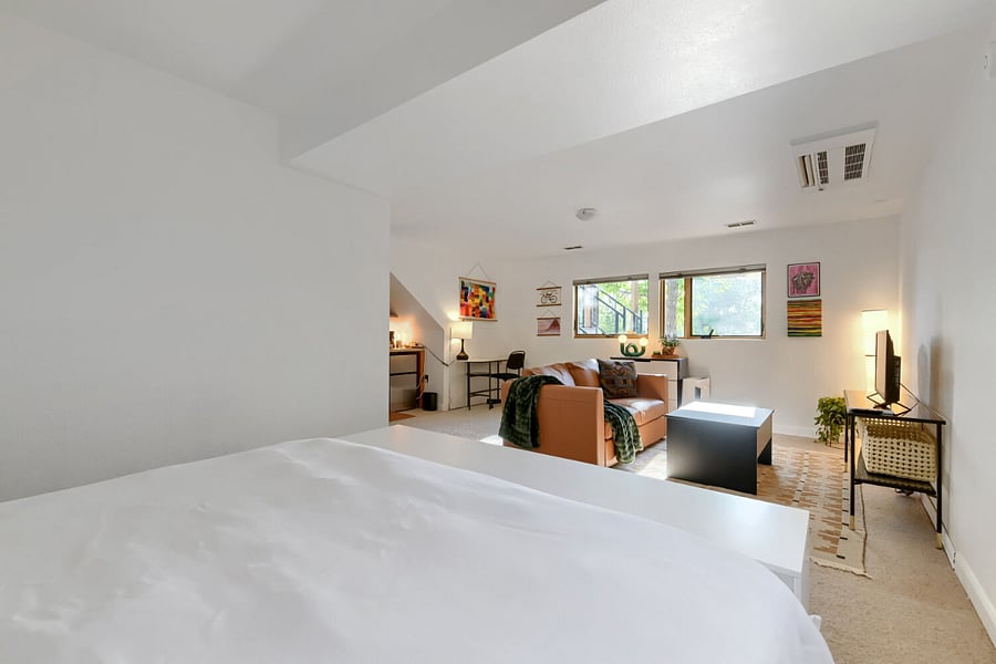 sleeping area with view to living area
