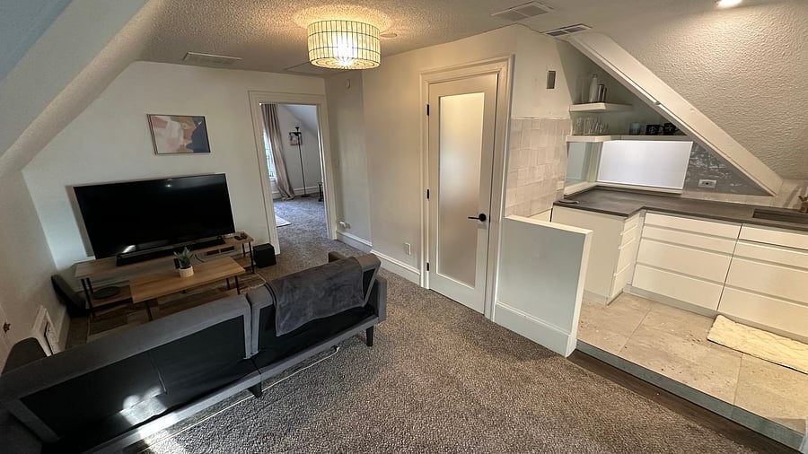 Living room into the kitchen