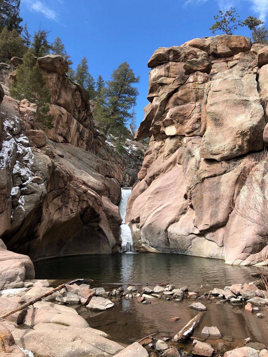 Paradise Cove in Guffey Gorge is a popular gorge and waterfall destination near Cripple Creek, known for its scenic swimming hole and cliff-jumping area.