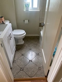 Bathroom 1 of 2.5 bathrooms. Plenty of bathrooms. Your bathroom has the tub, which is a jumbo size tub...it is extra long and significantly deep.

Yours is mostly yours, and might be shared occasionally. 

Everyone here is tidy. Floors get steam cleaned once a week.
