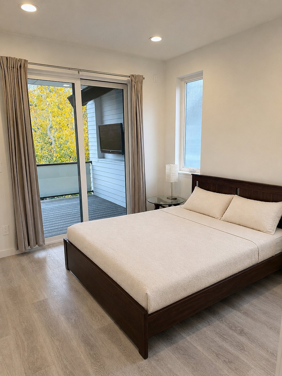 Second bedroom with direct sliding door access to the deck